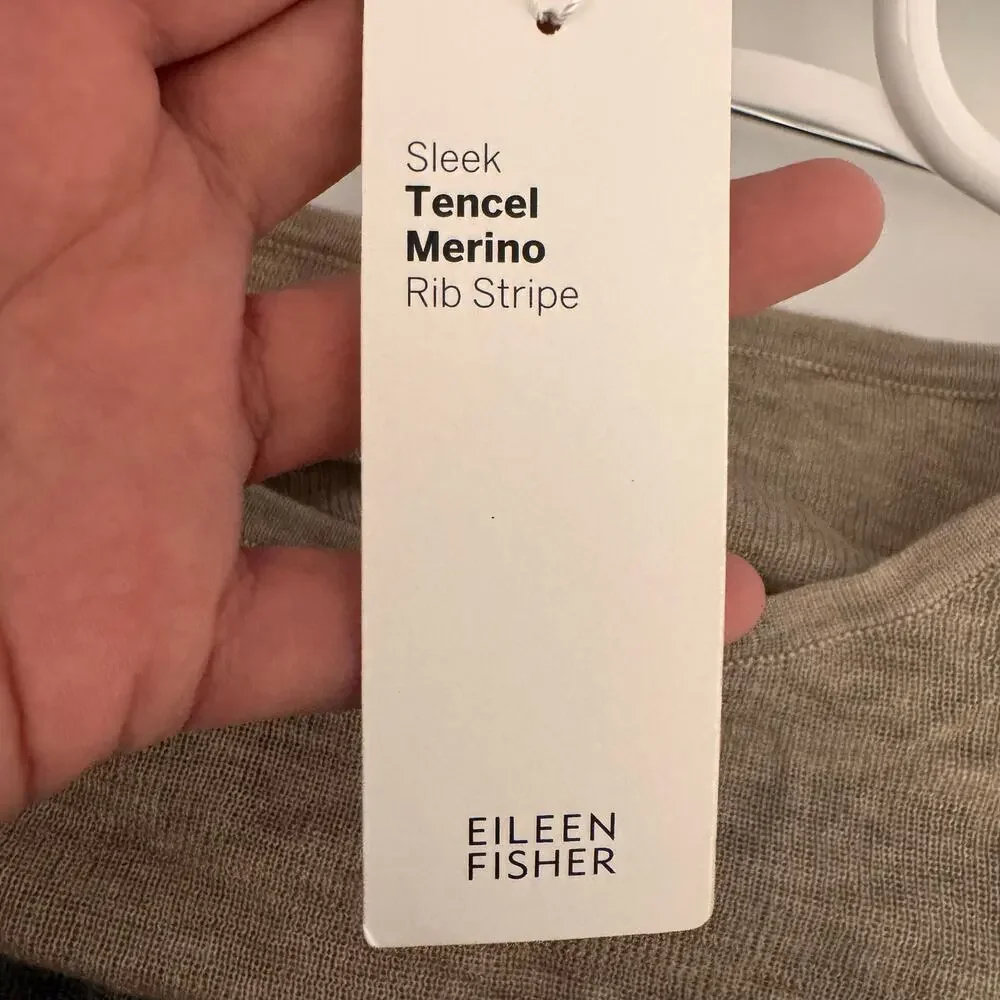 NWT Eileen Fisher Woman Tencel Merino Rib Stripe Boxy Top 1X Semi Sheer